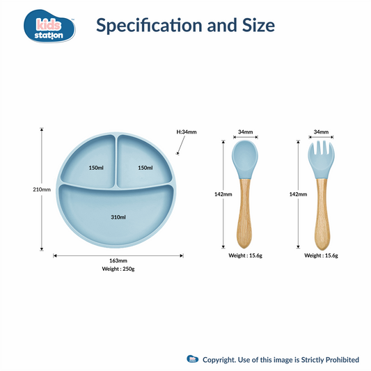 Kids Station 3 in 1 Plate, Spoon and Fork Set