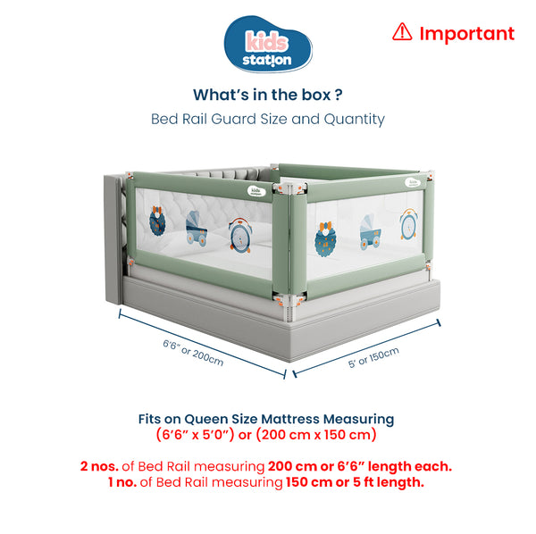 Kids Station™ Three Sides Green 6'6" x 5'0" Bed Guard Rail