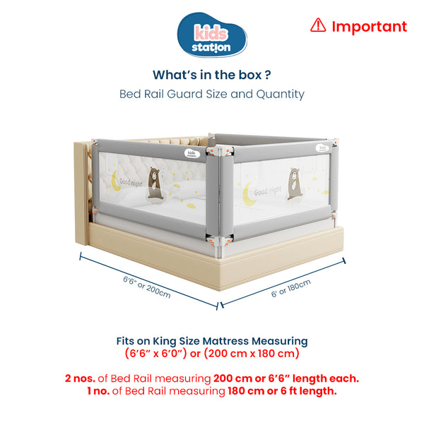 Kids Station™ Three Sides Grey 6'6" x 6'0" Bed Guard Rail