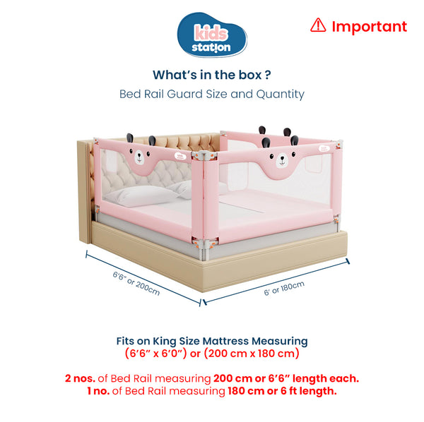 Kids Station™ Three Sides Pink 6'6" x 6'0" Bed Guard Rail