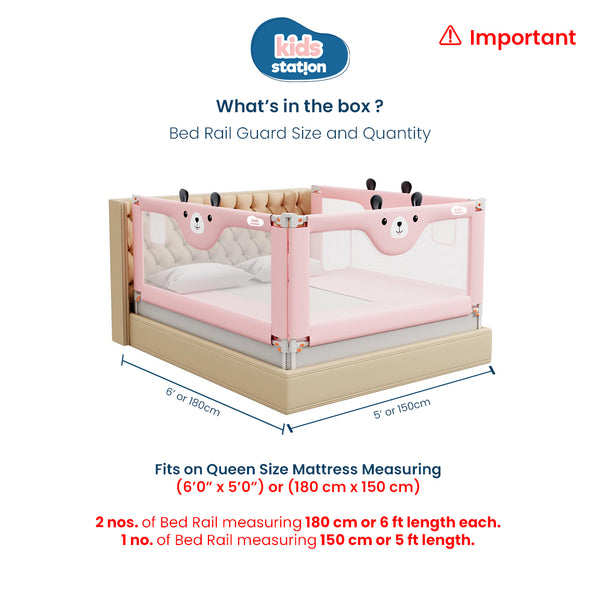 Kids Station™ Three Sides Pink 6'0" x 5'0" Bed Guard Rail