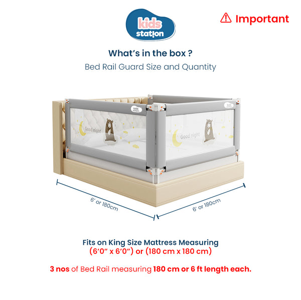 Kids Station™ Three Sides Grey 6'0" x 6'0" Bed Guard Rail