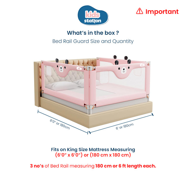 Kids Station™ Three Sides Pink 6'0" x 6'0" Bed Guard Rail