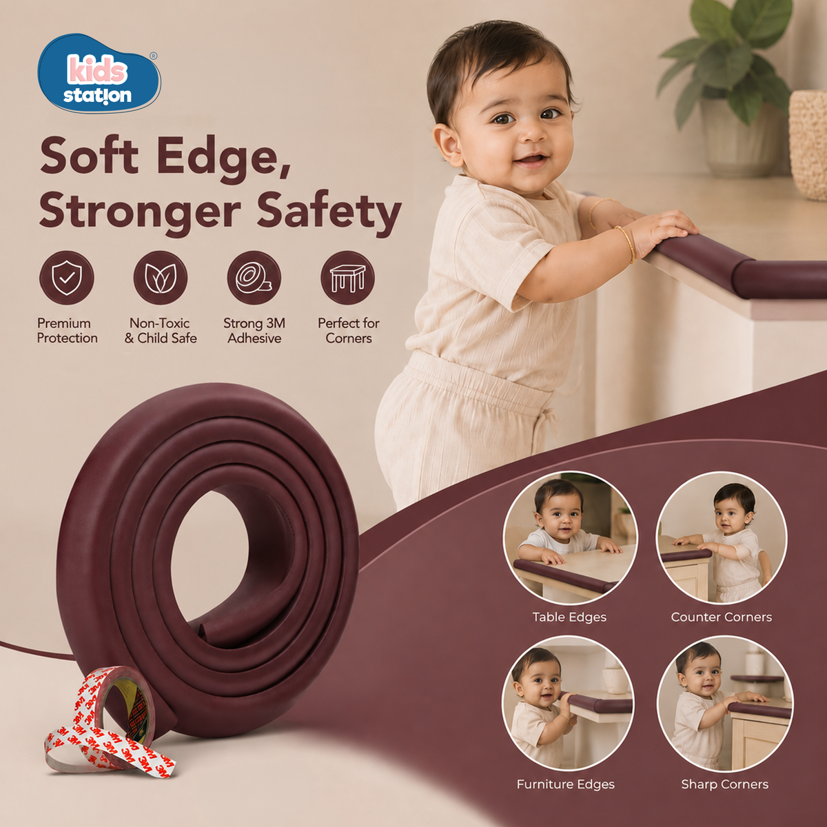 L-Shape Cushion Strip for Baby Safety in India - Kids Station