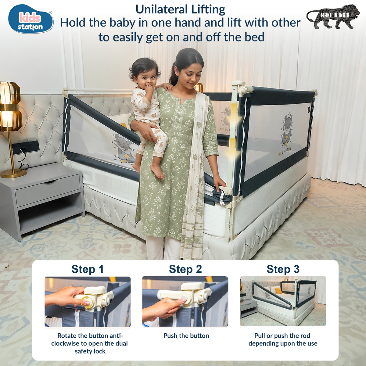 3-Side PREMIUM Baby Bed Rail Guard for New Model