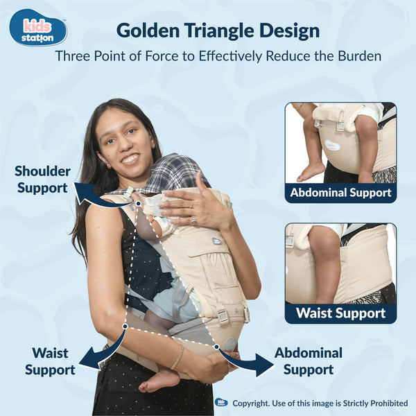 Kids Station All-in-One Baby Carrier with Hip Seat – 9 Carrying Positions, 100% Cotton, Ventilation Window