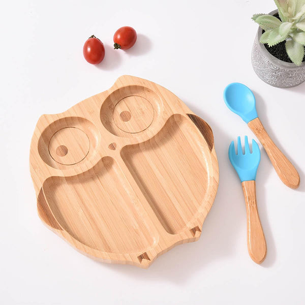 Kids Station™ Blue Owl Baby Bamboo Feeding Set