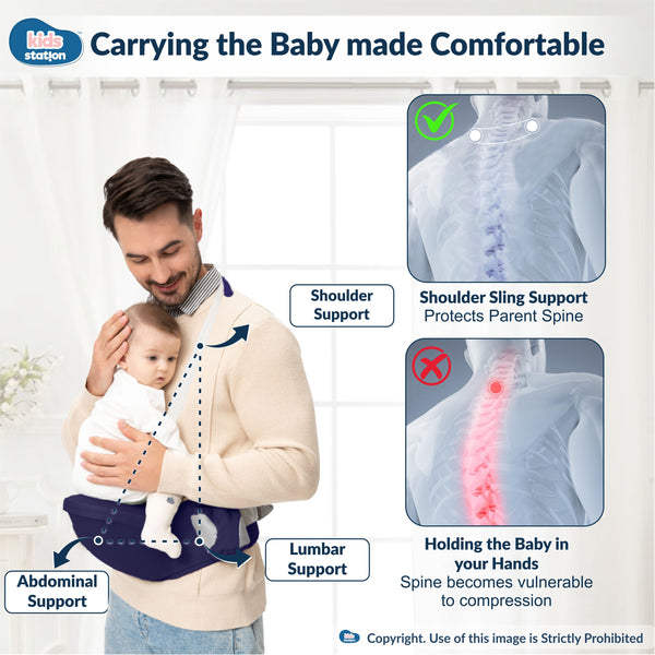 Kids Station Ergonomic Happy Strap Baby Carrier – 4 Carry Positions, Soft Cotton, Adjustable for Indian Weather