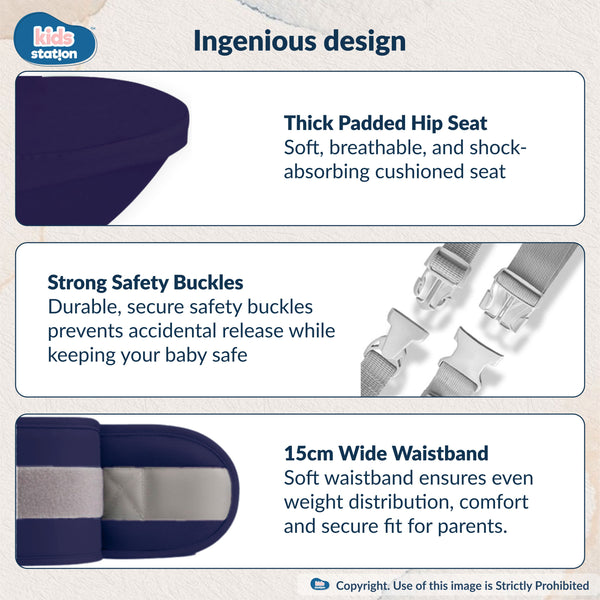 Kids Station Ergonomic Happy Strap Baby Carrier – 4 Carry Positions, Soft Cotton, Adjustable for Indian Weather