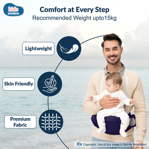 Kids Station Ergonomic Happy Strap Baby Carrier – 4 Carry Positions, Soft Cotton, Adjustable for Indian Weather