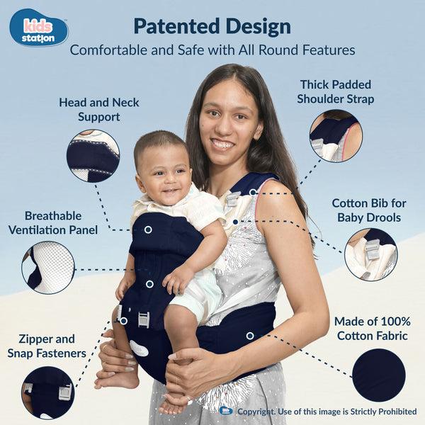 Kids Station All-in-One Baby Carrier with Hip Seat – 9 Carrying Positions, 100% Cotton, Ventilation Window
