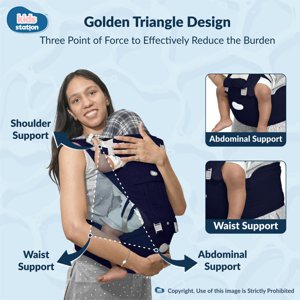Kids Station All-in-One Baby Carrier with Hip Seat – 9 Carrying Positions, 100% Cotton, Ventilation Window