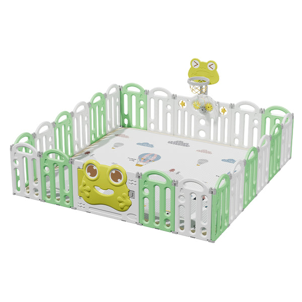 Kids Station Play Yard with Playmat, 20 Balls & Basketball Hoop (Frog Series)