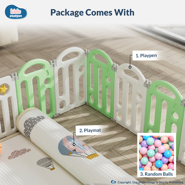 Kids Station Play Yard with Playmat, 20 Balls & Basketball Hoop (Frog Series)