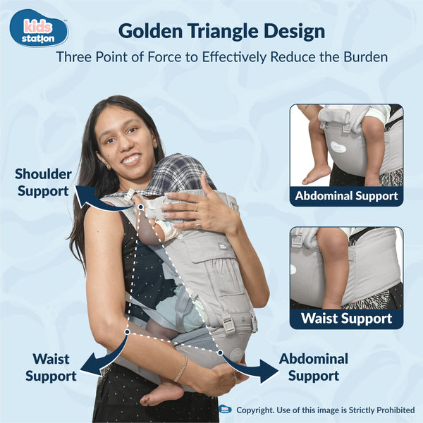 Kids Station All-in-One Baby Carrier with Hip Seat – 9 Carrying Positions, 100% Cotton, Ventilation Window