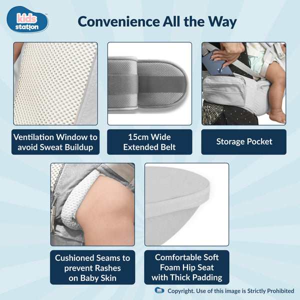 Kids Station All-in-One Baby Carrier with Hip Seat – 9 Carrying Positions, 100% Cotton, Ventilation Window