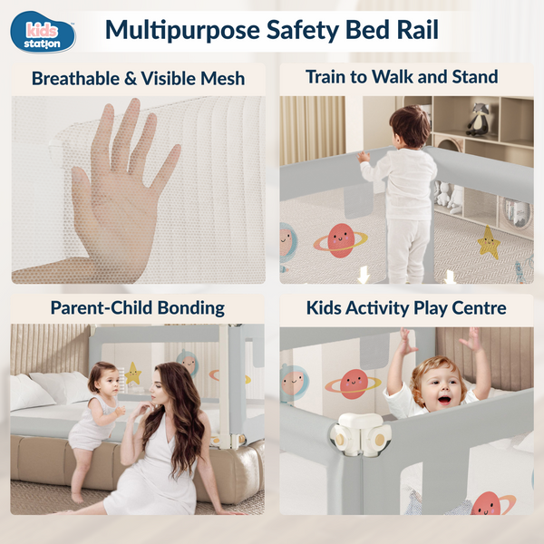 Kids Station 1-Side Foldable Baby Bed Rail Guard | Portable, Patented – Made in India