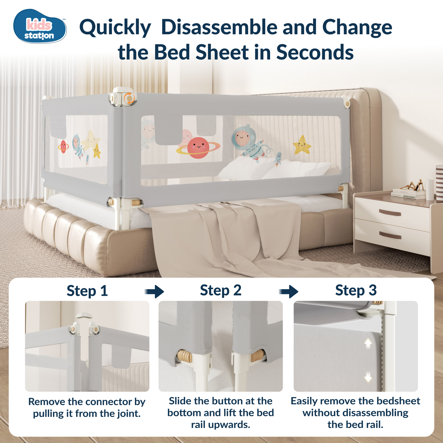 3-Side Foldable New Model Baby Bed Rail Guard