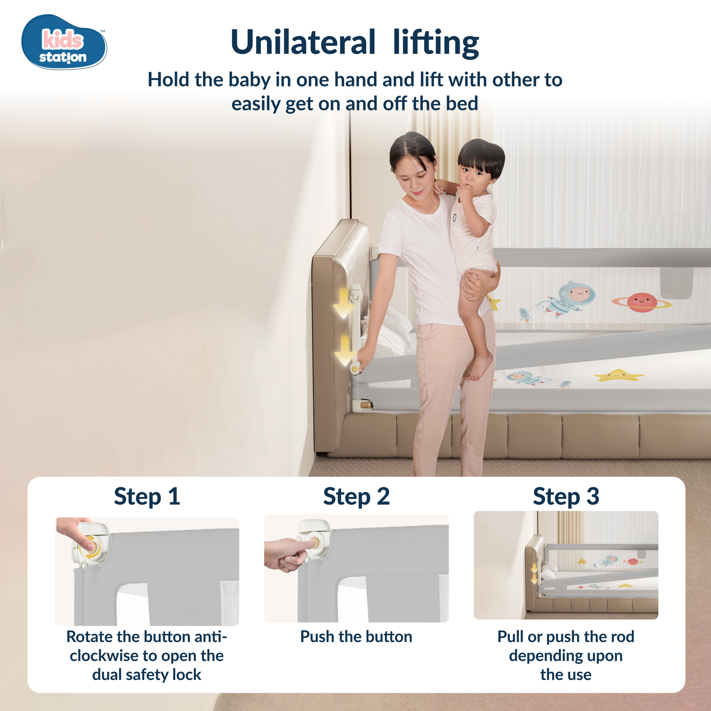 3-Side Foldable New Model Baby Bed Rail Guard