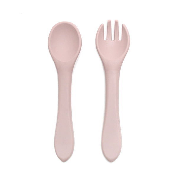 Kids Station™ Pink 2pcs Spoon and Fork Baby Silicone Feeding Set