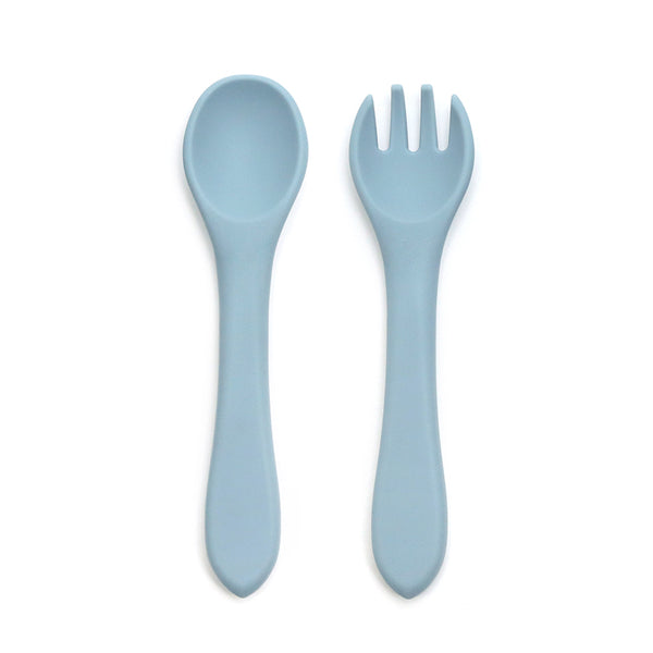 Kids Station™ Blue 2pcs Spoon and Fork Baby Silicone Feeding Set