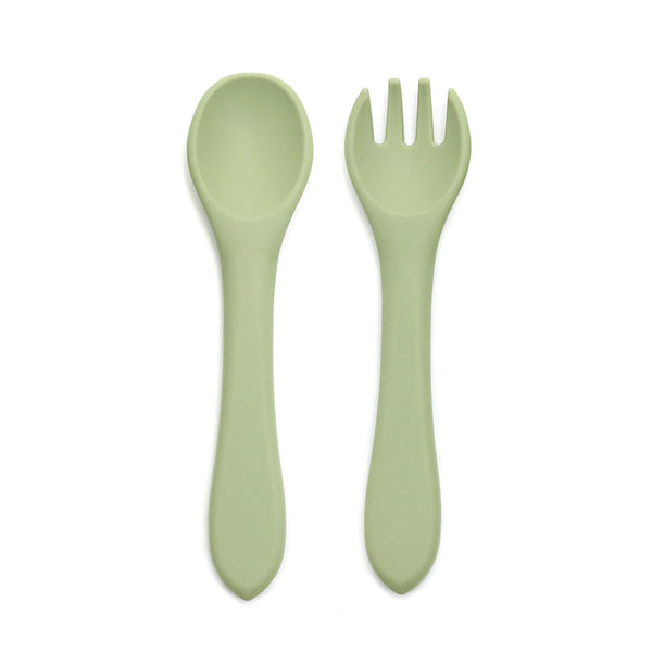 Kids Station™ Green 2pcs Spoon and Fork Baby Silicone Feeding Set