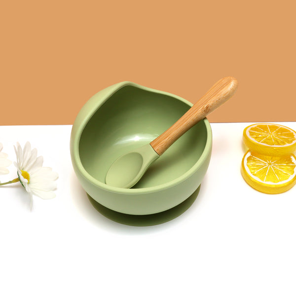 Kids Station™ Green 2pcs Bowl and Spoon Baby Silicone Feeding Set