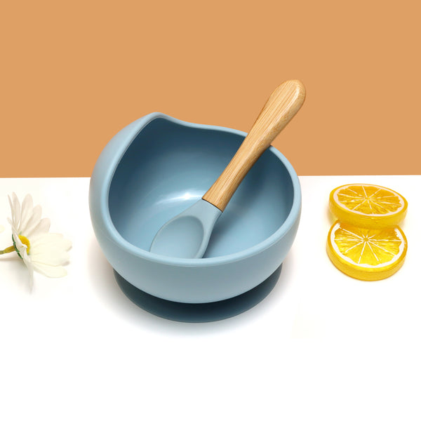 Kids Station™ Blue 2pcs Bowl and Spoon Baby Silicone Feeding Set