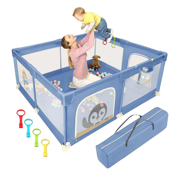 Kids Station 180 x 150 cm Blue Baby Playpen Playard Without Mattress