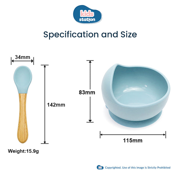 Kids Station™ Blue 2pcs Bowl and Spoon Baby Silicone Feeding Set