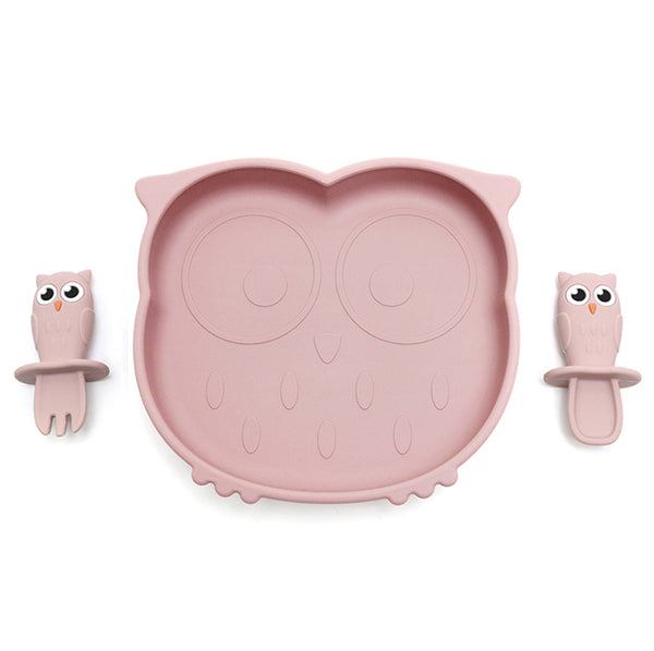 Kids Station™ Pink Owl Shape Baby Silicone Feeding Set