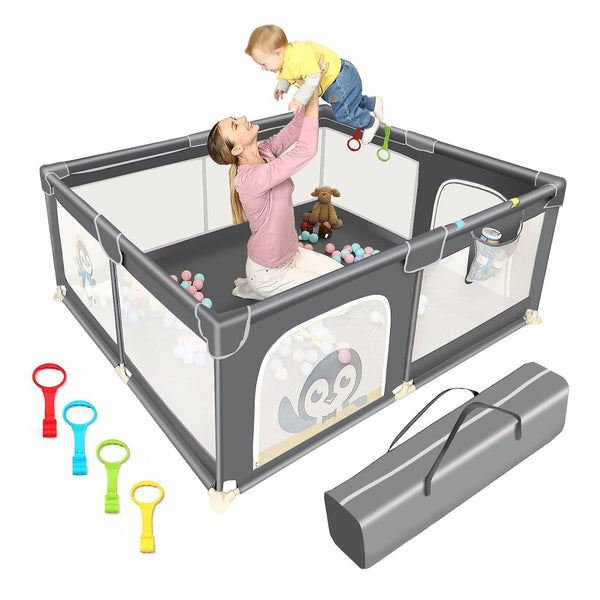 Kids Station 180 x 150 cm Grey Baby Playpen Playard Without Mattress