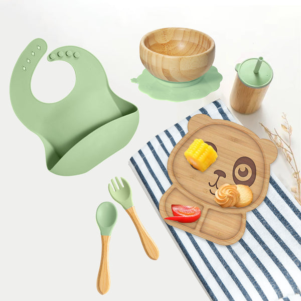 Kids Station™ Green Panda Baby Bamboo Feeding Set