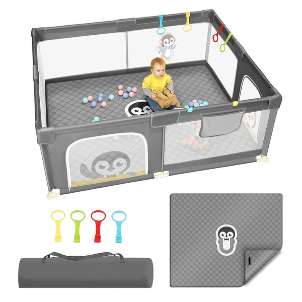 Kids Station 180 x 150 cm Grey Baby Playpen Playard With Mattress