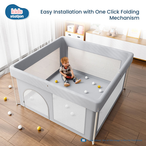 Kids Station 127 x 127 cm Grey Foldable Baby Playpen Playard