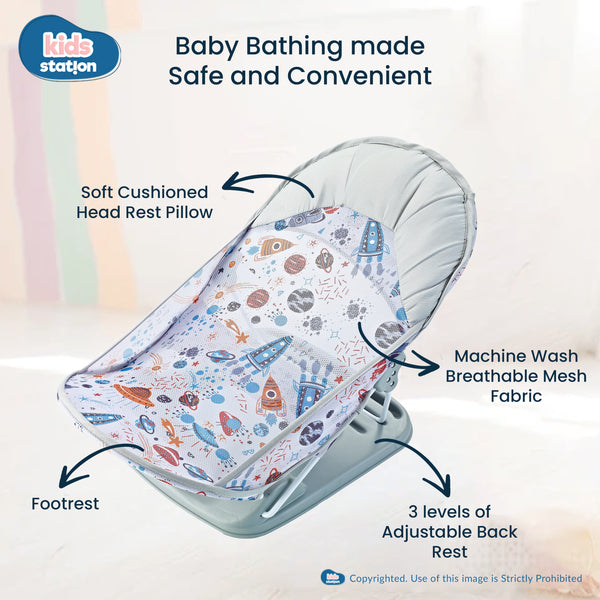 Kids Station Printed Baby Bather – Soft, Foldable & Supportive Bath Seat for New-borns