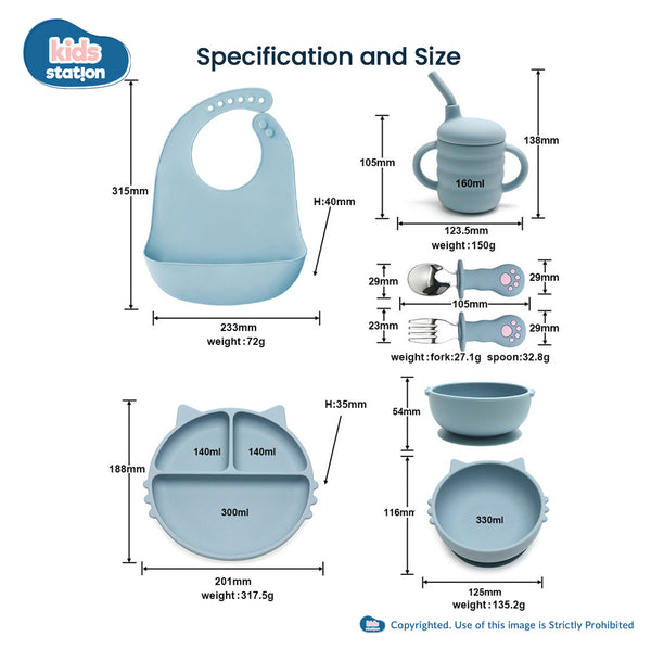 Kids Station™ Blue 6 pcs Baby Essential Silicone Feeding Set