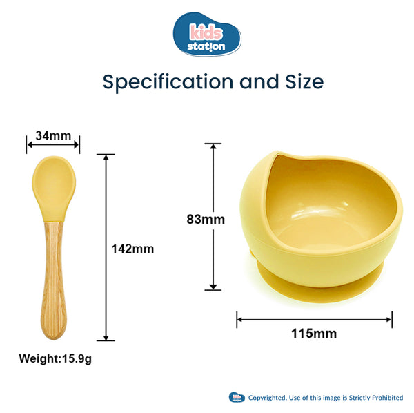 Kids Station™ Yellow 2pcs Bowl and Spoon Baby Silicone Feeding Set