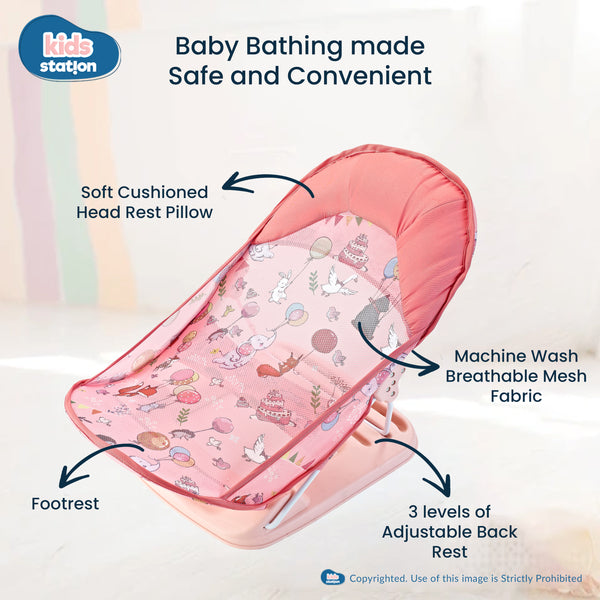 Kids Station Printed Baby Bather – Soft, Foldable & Supportive Bath Seat for New-borns