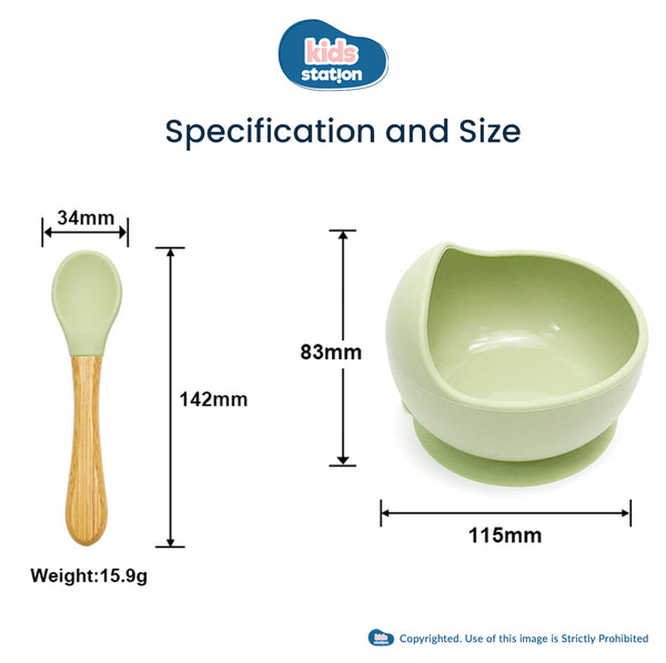 Kids Station™ Green 2pcs Bowl and Spoon Baby Silicone Feeding Set