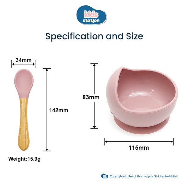 Kids Station™ Pink 2pcs Bowl and Spoon Baby Silicone Feeding Set