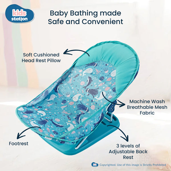 Kids Station Printed Baby Bather – Soft, Foldable & Supportive Bath Seat for New-borns