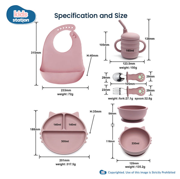 Kids Station™ Pink 6 pcs Baby Essential Silicone Feeding Set