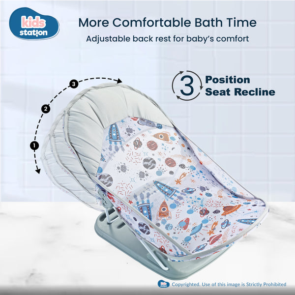 Kids Station Printed Baby Bather – Soft, Foldable & Supportive Bath Seat for New-borns