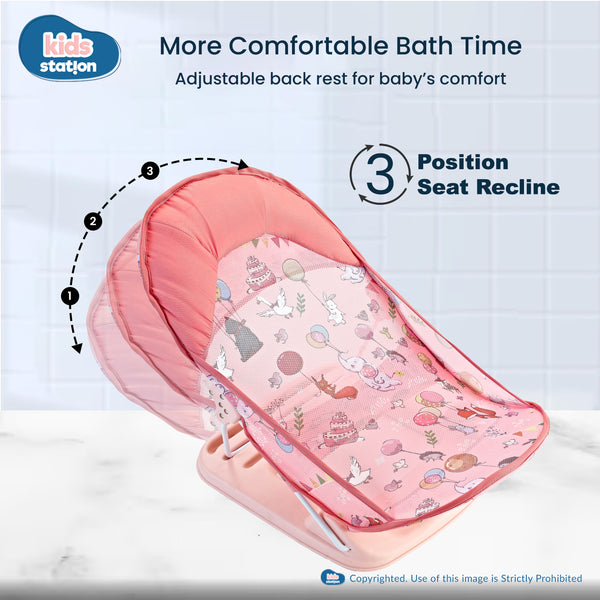 Kids Station Printed Baby Bather – Soft, Foldable & Supportive Bath Seat for New-borns