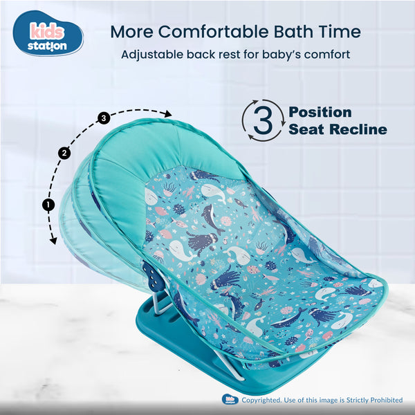 Kids Station Printed Baby Bather – Soft, Foldable & Supportive Bath Seat for New-borns