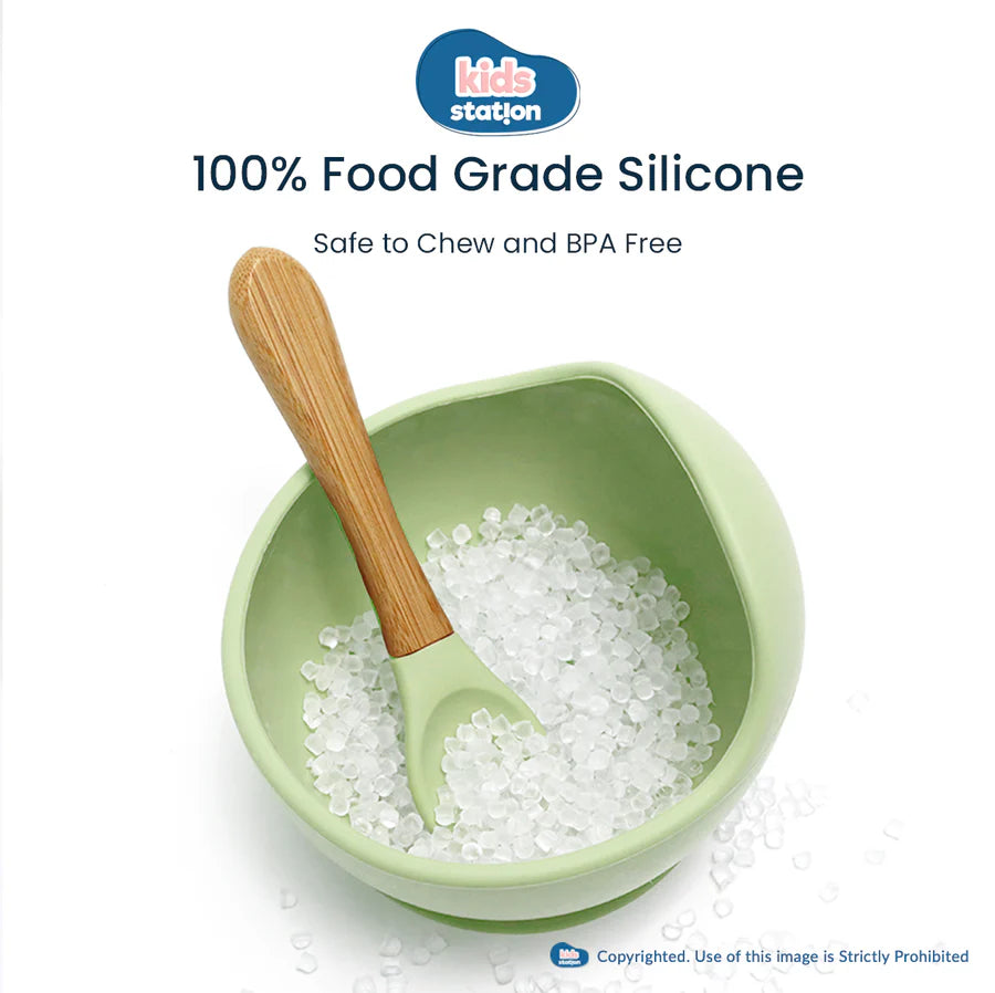 Baby Feeding Bowl & Spoon – Mess-Free Mealtime Essentials Green