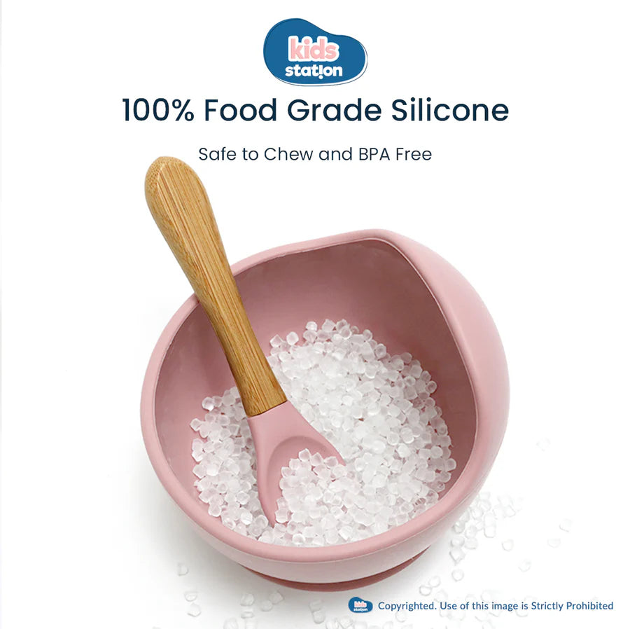 Baby Feeding Bowl & Spoon – Mess-Free Mealtime Essentials Light Pink