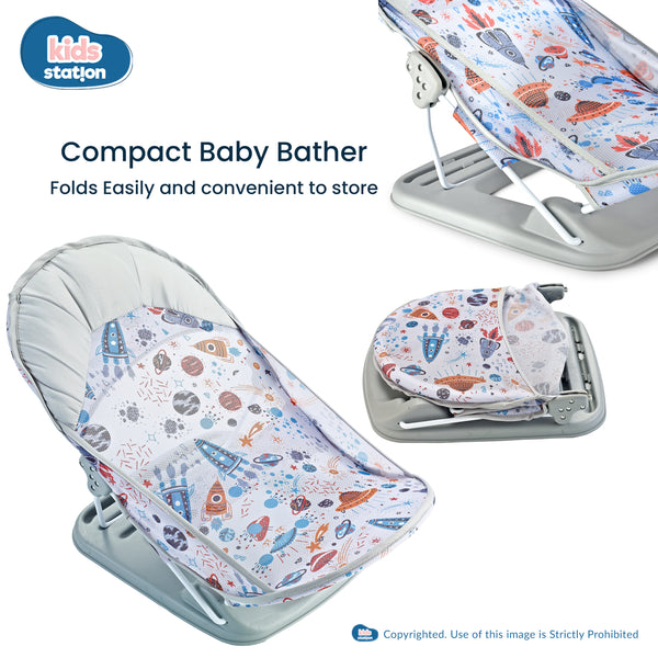 Kids Station Printed Baby Bather – Soft, Foldable & Supportive Bath Seat for New-borns