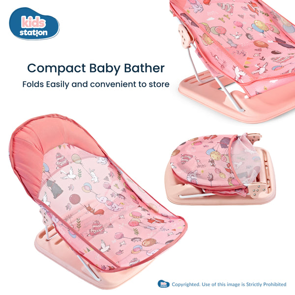 Kids Station Printed Baby Bather – Soft, Foldable & Supportive Bath Seat for New-borns